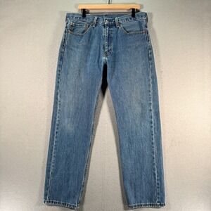 Levis 505 Jeans‎ Mens 36x32 Straight Leg Blue Light Wash Comfort Denim Classic